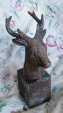 STAG Head Ornament Christmas Xmas Winter , Aged Stone Effect , Height 24 cm