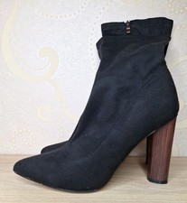 Stylish Ladies Faux Suede Black Sock Style Stilleto Boots Size 8