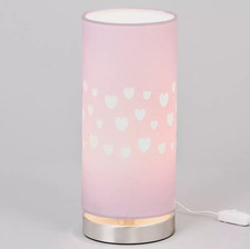 Litecraft Glow Hearts LED Table Lamp With Pink Cylinder Shade - Satin Chrome    