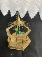 Vintage mini Brass Bird in a Bird Cage Figurine