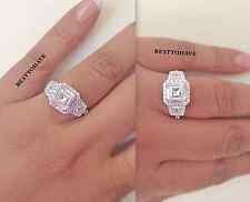 Ladies Women Engagement Ring - Halo Art Deco 925 Silver Wedding Band Ring