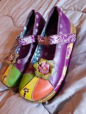 VGC!!! SOCOFY Rainbow Hippy Boho Subtle Wedge/Platform Mary Jane Shoes EU37/UK4