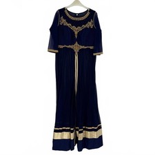 Elegant Navy Blue Embroidered Maxi Dress