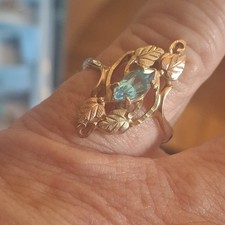 Vintage Black Hills 10k Swiss Blue Topaz Solitaire Ring