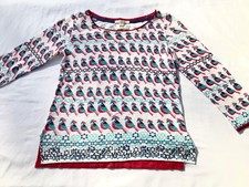 White Stuff Red white Robin Blue bird print Cotton Linen Knit Top 6 - 8 - 10 Sml