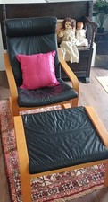 Poang Black Leather Chair And
