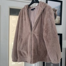 Ladies Dusky Pink Teddy Bear Furry Jacket NEW LOOK size S Size 10 Possibly 12