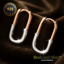 Women Hoop Earrings Solid 925 Sterling Silver and Gold Luxury Ladies Gift UK NEW