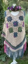 Bohemian Lagenlook Hippie Crochet  Poncho Size 10-14