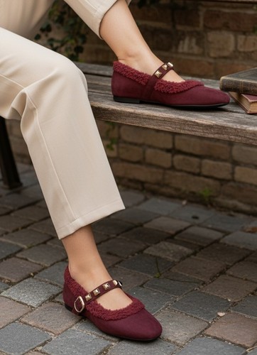 Burgundy fur trip ballarina - fur,