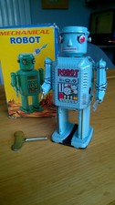 vintage mechanical wind-up walking tin Robot toy