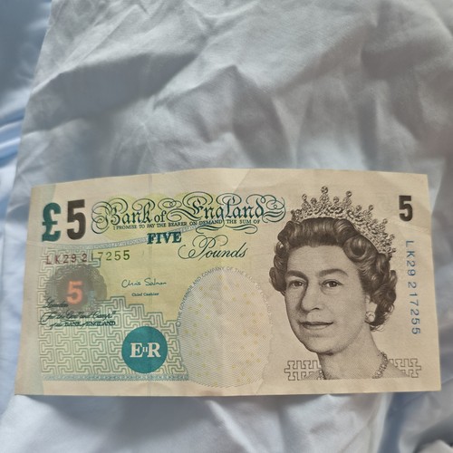 Old five pound note - five,