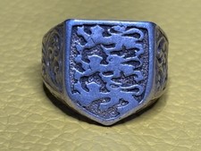 Sterling Silver England Footbal Team 3 Lions Shield ring size O (6.2g)