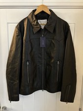 Mens Gant XL Short Leather Jacket - BNWT Black F-Zip Collar Leather Jkt RRP £700