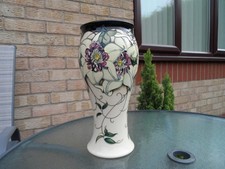 MOORCROFT  POTTERY.   LARGE TRIAL FLORAL PATTERN VASE.  A/F,  SMALL CHIP ON BASE