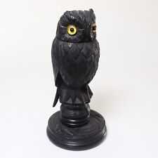 ￼An Antique Victorian Irish Well Carved Bog Oak Owl Inkwell, Glass Eyes, c.1880.