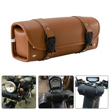 Motorcycle Motorbike Brown PU Leather Front Fork Tool Roll Saddle Bag Luggage