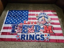Large American Flag Lets Freedom Ring 5' X 35" Metal Eyelets Banner 