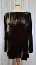 MARKS & SPENCER-SIZE UK 14 -SILK/VELVET-DARK OLIVE GREEN-TUNIC BLOUSE TOP