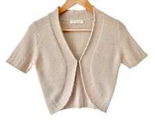 Vintage 90s TOPSHOP Angora Blend Cardigan Size 8 Fluffy Hippie Boho Cropped Nude