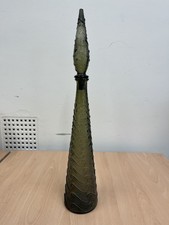 Vintage Empoli Italy Wave Genie Bottle Decanter Olive Green 22” w/ Stopper –