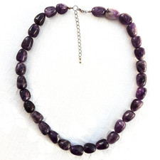 Amethyst Large Natural Purple Stone Beaded Vtg Necklace 48cm length adjustable