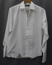 Christian Dior pleat front tuxedo shirt white 44" chest max double cuff 15 1/2