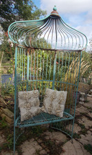 French antique wrought iron garden arbour seat/ bench  Original eau de nil paint