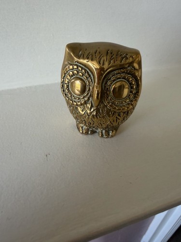 Solid brass owl figurine - brass,