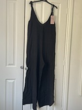 Black Linen Dungarees/ Wide