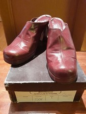 Genuine 70's Shimco Collection Brown Leather Platform Clogs Shoes Original Box