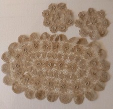 Irish lace table Pieces, cream beige doilies hand Crochet