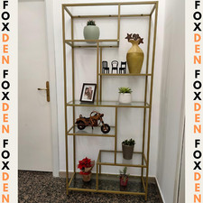 Large Gold Beauty Room Shelving Unit Metal Glass Display Cabinet Salon Studio