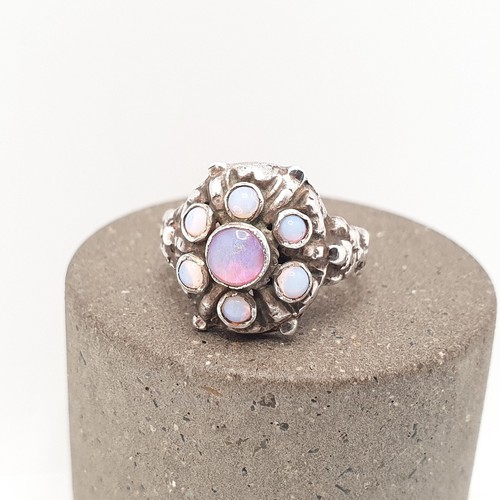 Antique solid silver opal - silver, ring
