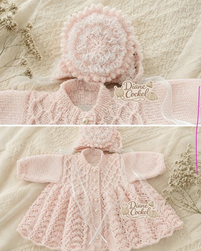 Baby hand knitted pink matinee - baby,