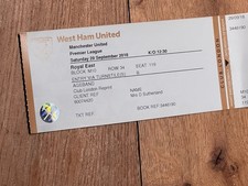 TICKET 2018/19 West Ham Utd v