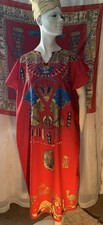 VTG Egyptian Nefertiti Kaftan Beaded Sequin Cruise Costume Fancy Dress Red 12-16
