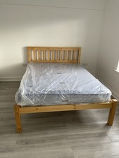 Wooden Slatted Double Bed Frame with Pocket Spring Mattress