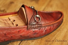 Gucci Crocodile Lizard Ostrich Leather Brown Shoes Loafers Men UK 8.5 US 9.5