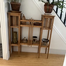 Vintage Pine Arts And Crafts Plant Stand Shelving Unit