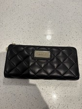 DKNY Women's Leather Wallet w/ Gold Logo Plaque & Zip Internal Zip Compartment