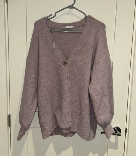 Zara purple neck button - zara, v-neck