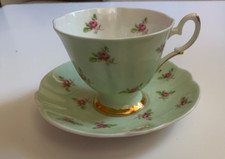 Vintage Salisbury Bone China cup and saucer- 3359.1 light green with rose buds