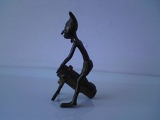 African Tribal Art - brass / bronze musician figurine - playing drum
