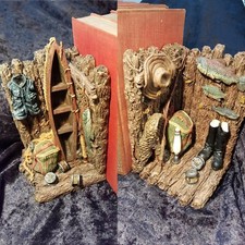 Bookends Fishing Angling Theme Corner 6" Resin Quarters Detail 3D Birthday Gift