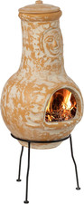 Beige Clay Chiminea with Metal