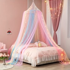 XL Rainbow Princess Bed Canopy Net Fairy Tent Dome Unicorn Kids Room Decor Gift