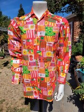 Mens Vtg 70s Style Crazy Retro Geometric Pattern Indie Festival Shirt S (30)