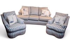 Stunning Colefax and Fowler Club Sofa With Pair Armchairs Ticking Fabric Del ?