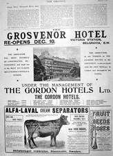 Original Old Antique Print 1900 Grosvenor Hotel Belgravia Alfa-Laval Separators